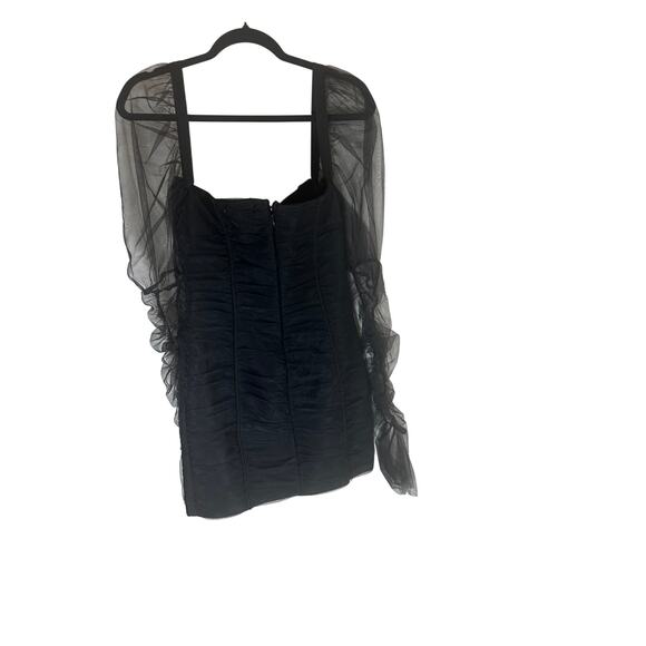 Donnée Par Dieu Women's Sheer Sleeve Ruched Mini Dress Black Elegant Partywear M - Picture 15 of 16